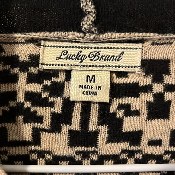 Lucky Brand open asymmetrical cardigan,M black & tan, geometric boho aztec - Picture 2 of 6